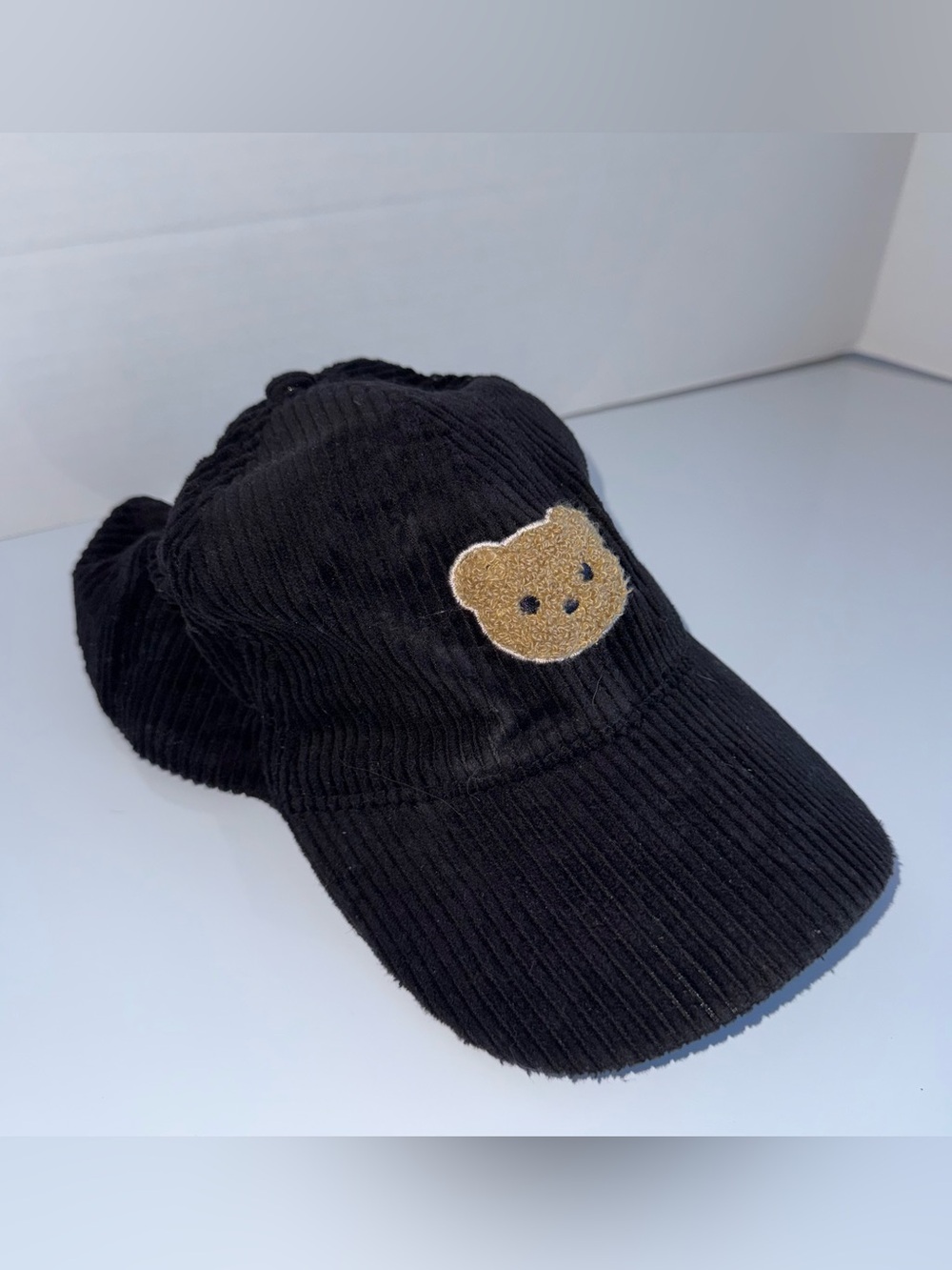 DAVID AND YOUNG Black Corduroy Bear Patch Baseball Cap